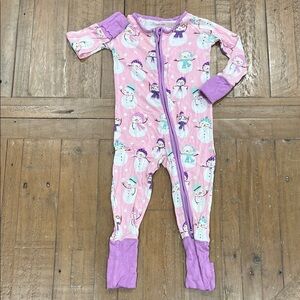 Little Sleepies Pink and Purple Snowman bamboo pajamas 6-12 months